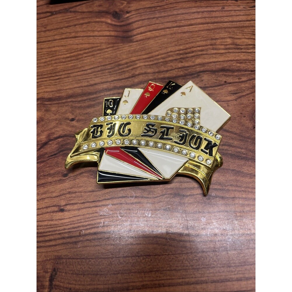 Gold Tone Casino Cards Belt Buckle Luck Charm Royal Flush Las Vegas